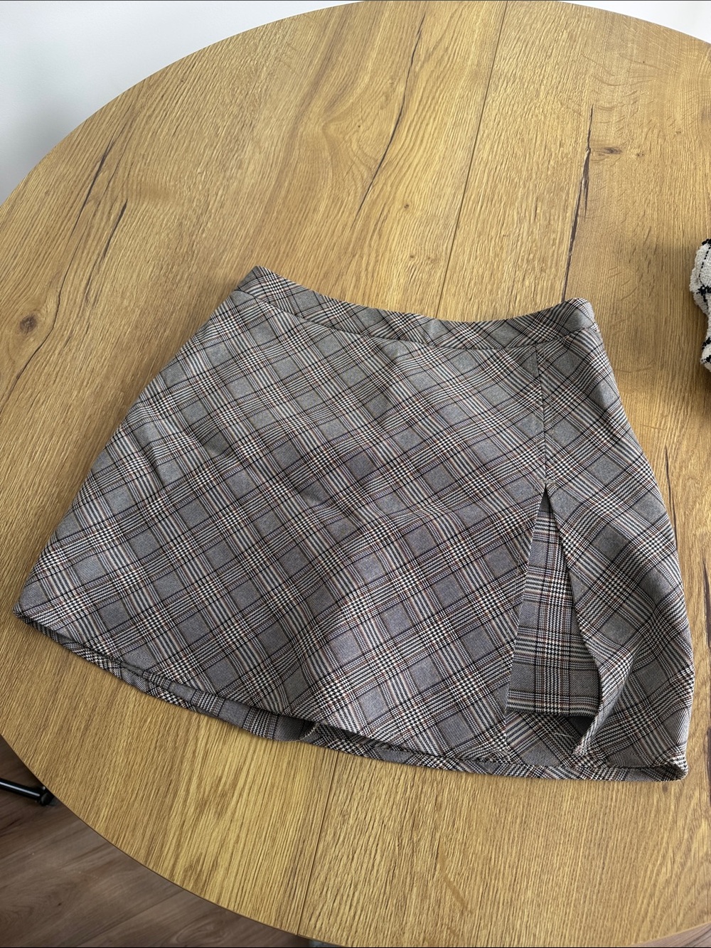 Plaid Mini Skirt with Side Slit - Gray Plaid